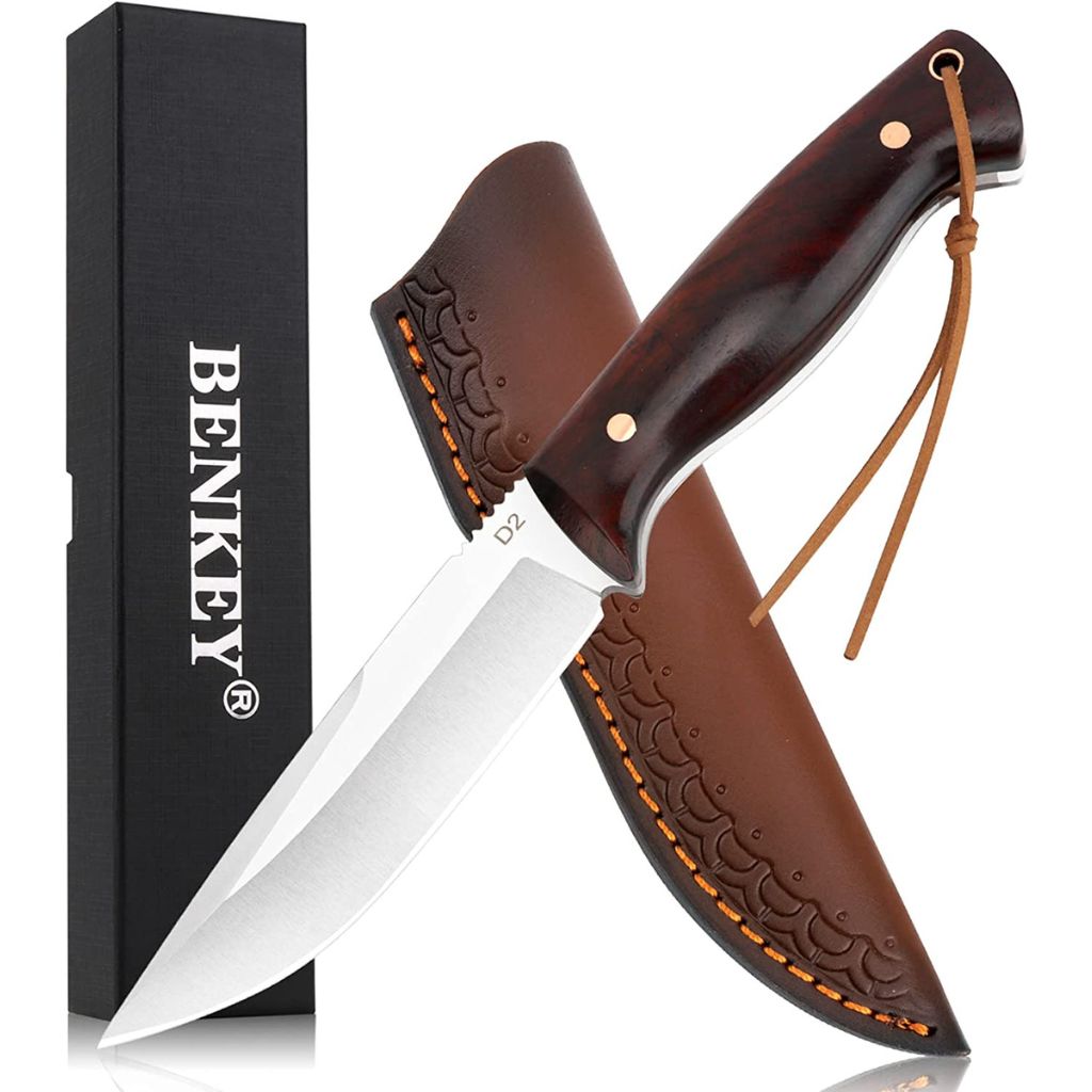 Benkey Fixed Blade Hunting Knife Full Tang with Leather Sheath