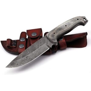 Damascus Bushcraft Fixed Blade Knife